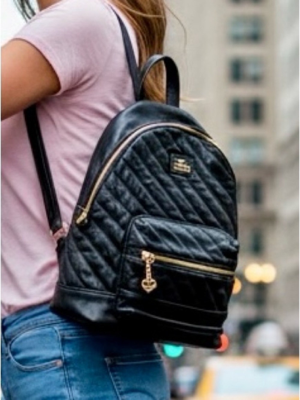 Juicy Couture Vintage Quilted Black Leather Backpack